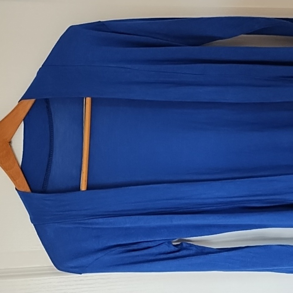 Cobalt Blue Draped Open Front Cardigan Asymmetrical Hem Lightweight Knit XS S - Picture 3 of 5